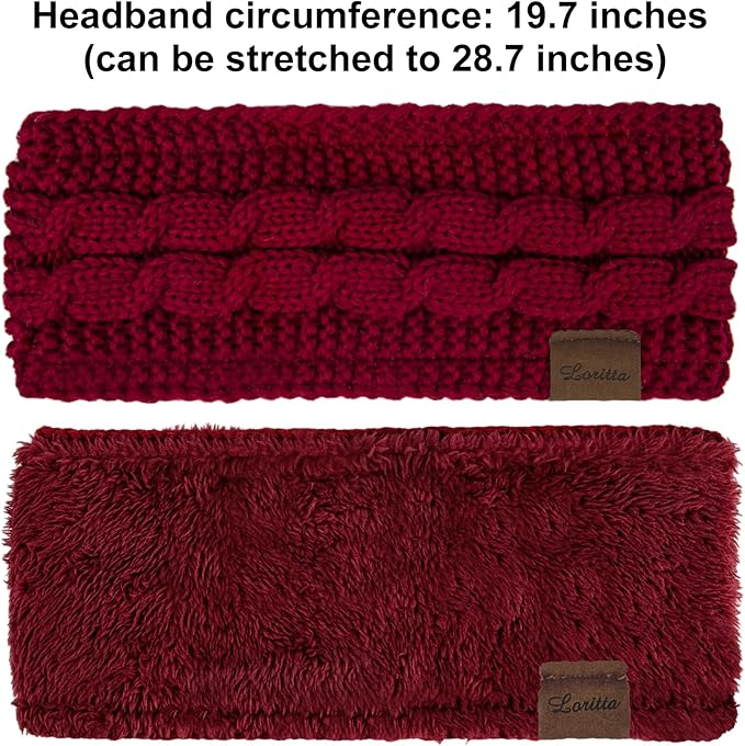 Loritta Womens Ear Warmers Headbands Winter Warm Fuzzy Cable Knit Head Wrap Fleece Lined Gifts