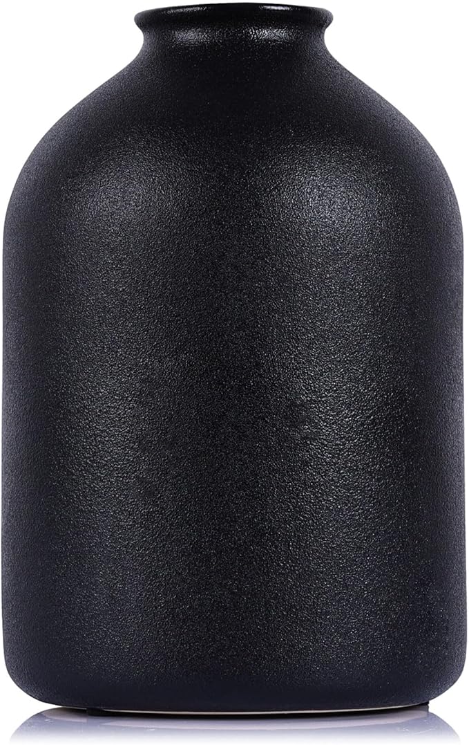 Large Black Ceramic Vase - Modern Matte Flower Vase for Table, Shelf, Mantel, Bathroom, Coffee Table, Desktop - Decorative Vases Home Decor Accent, Vases for Centerpieces, Wabi Sabi Decor