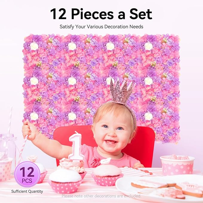 3D Flower Wall Panel 12Pcs Artificial Flower Wall Background Silk Rose Mat for Wedding Wedding Decor Shop Photo Backdrop (Flower Type C)