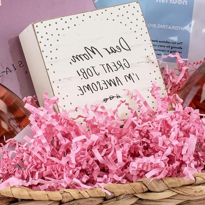 Uptotop 1/2 LB Supply Crinkle Cut Paper Shred Filler for Gift Wrapping Basket Filling, Birthday, Christmas, Thanksgiving, Wedding, Mother's Day, Pink