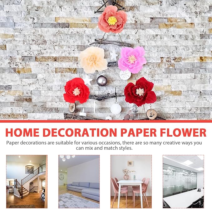 Garneck 11Pcs Multi-Color Paper Flower Decorations Crepe Handmade DIY Artificial Flowers for Party Home Wall Showcase Background Festive Decors
