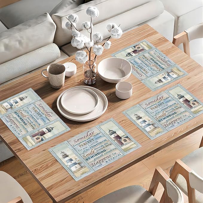 Lighthouse Placemats Set of 4 Nautical Lighthouse Table Mats Washable Place Mats for Home Party Indoor Kitchen Dining Table Decoration 12x18 Inch