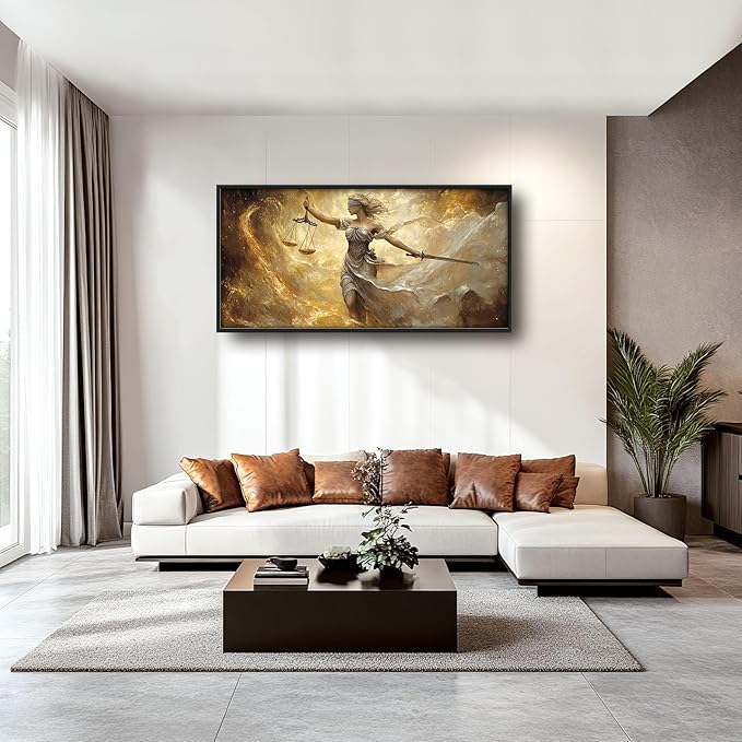 Lady Justice Large Wall Art Scales of Justice Pictures Wall Decor Themis Justitia Canvas Legal Principles Print Painting Modern Artwork Decoration for Lawyer Office Living Room Bedroom Bathroom Framed 60"x30"