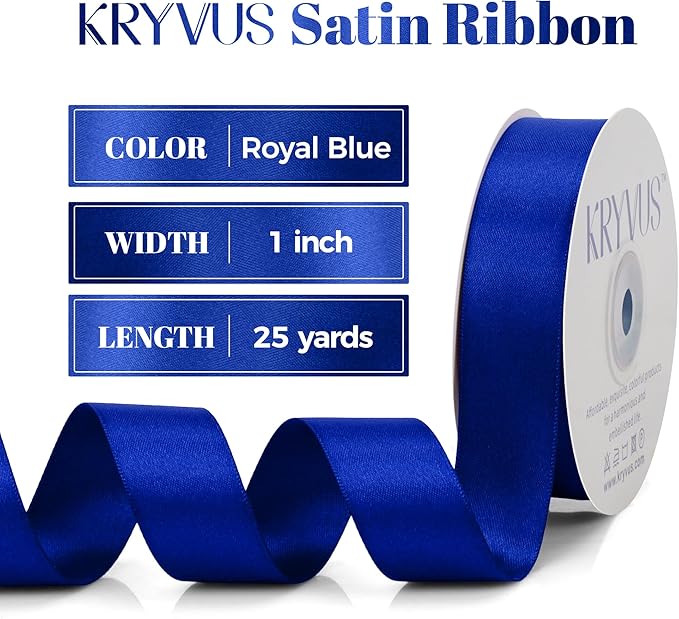 Royal Blue Satin Ribbon, Double Faced 1 Inch X 25 Yards Royal Blue Ribbon, Premium Satin Ribbon for Gift Wrapping, Crafts, Hair Bow Making, Sewing, Flower Bouquet, Wedding Party Decor