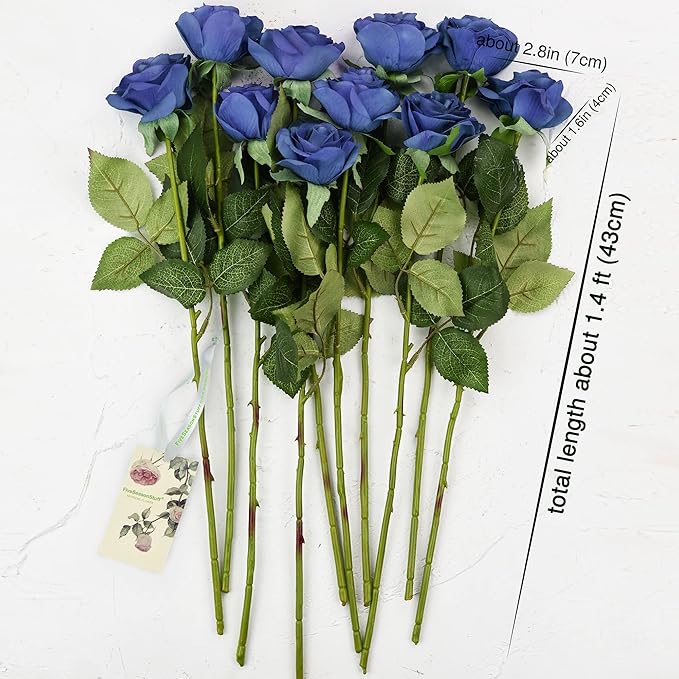FiveSeasonStuff Fake Roses Wedding Flowers Real Touch Silk Midnight Blue Artificial Flowers 12 Stems