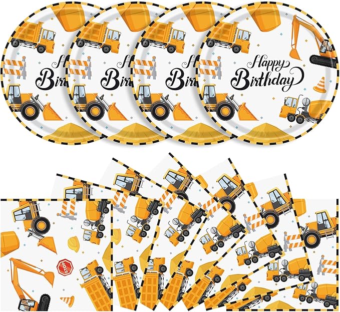 40 Pcs Construction Plates and Napkins Party Supplies, Construction Birthday Party Decorations Disposable Paper Plates and Napkins Tableware Set for Kids Boys Birthday Party Serves 20