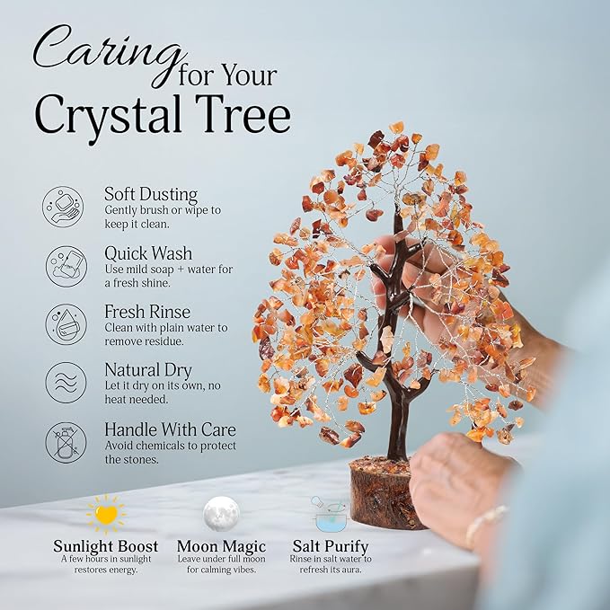 FASHIONZAADI Crystal Tree of Life Home and Office Feng Shui Decor, Carnelian Healing Crystal Handmade Bonsai Tree for Positive Energy, Good Luck, Money, Christmas Decor, Birthday Gifts for Women, Mom