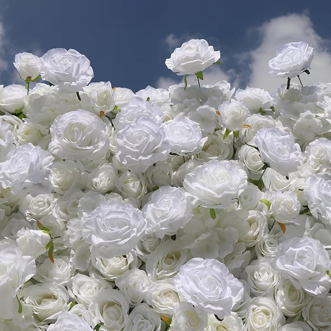 5D Silk Artificial Flower Wall Backdrop Gorgeous White Floral Panels Wedding Baby Shower Birthday Party Garden Home Decor Quick Assembly Storage