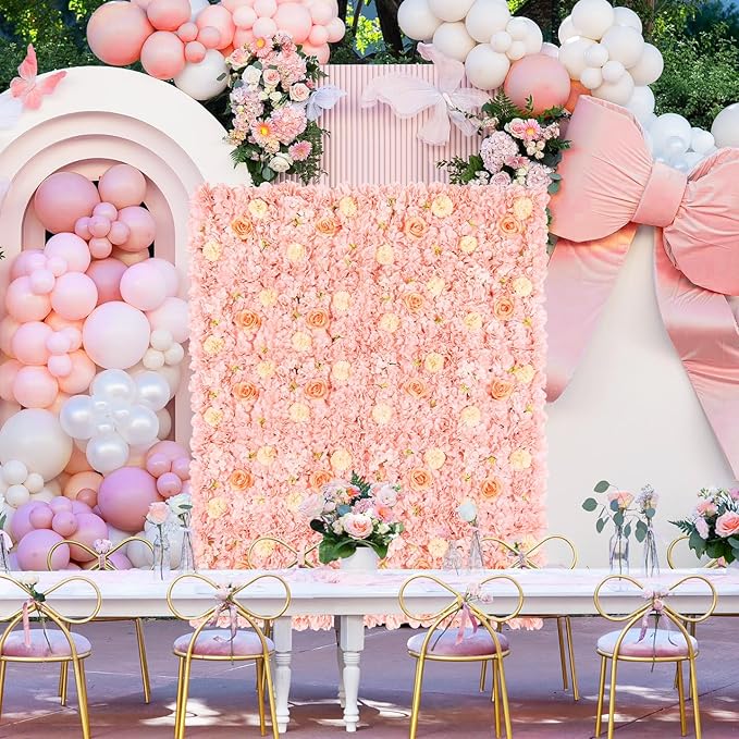 Artificial Flower Wall 5ftx3.74ft Peach Floral Backdrop Wedding Wall Panel Fake Background for Balloon Party Baby Shower Birthday Bridal Decorations