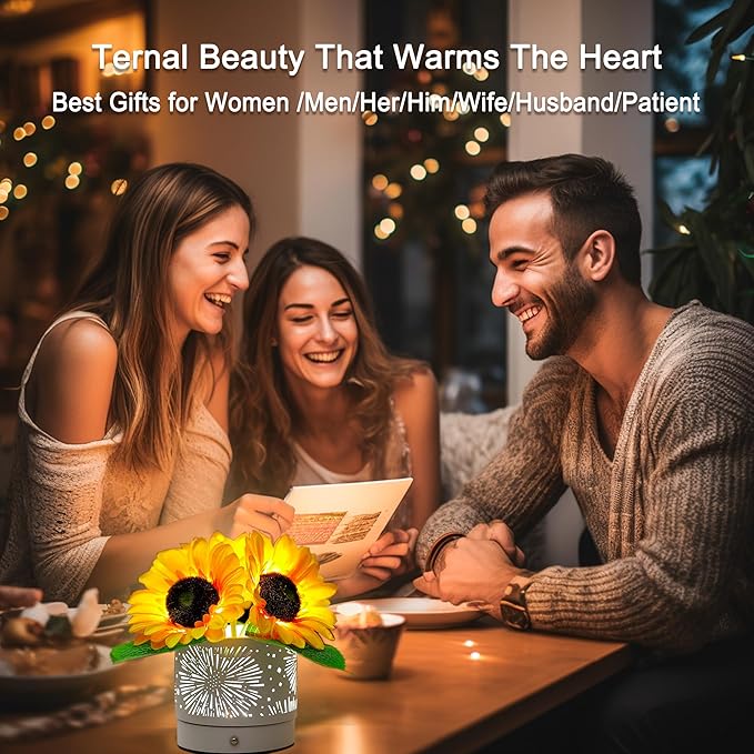 Sunflower Lamp Gifts for Womens Mom Friends Her Christmas Birthday Gifts, Perfect Valentines Mother's Day Ideal for Bedroom Home Coffee Shop Decor Gift, Rechargeable Cordless Touch Table Lamp