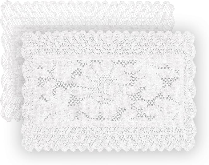Jayla 2 Pcs Rectangle Lace Placemats for Tables Embroidered Lace Tablemats Vintage Crochet Floral Table Runner Vintage Wedding, Tea Party Decor,12x17 Inch