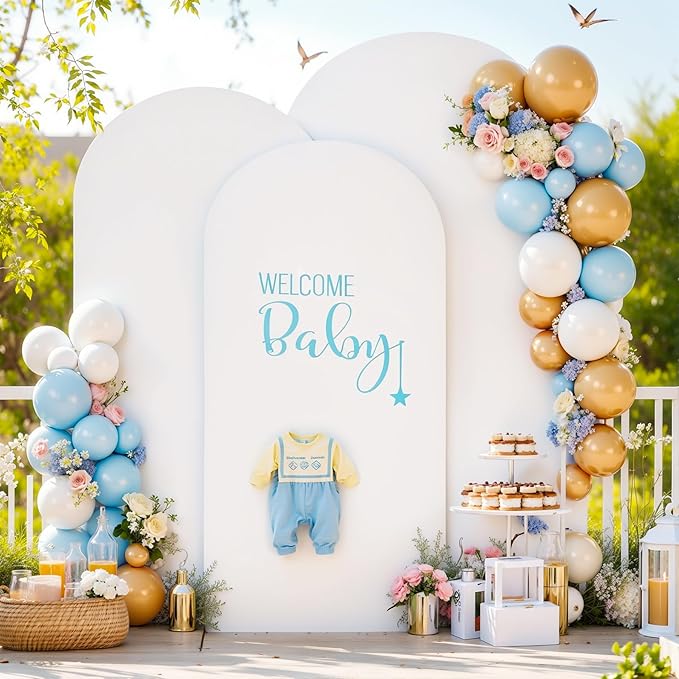 White and Pink Arch Backdrop Cover 8FT 7.2FT 6.6FT Arch Covers Stretchy Backdrop Set of 3, Wedding Arch Cover Spandex Fitted Double-Color Fabric Arch Covers for Party Baby Shower Birthday Decoration