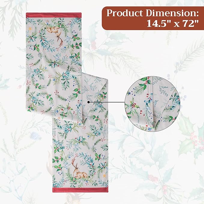 Maison d' Hermine Table Runner 100% Cotton Double Layer Table Runners 72 inches Long for Thanksgiving Christmas Decorations Home Kitchen Dining Party Wedding (Holly Time, 14.5" x 72")