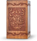 INTAJ Handcarved Wooden Cremation Urn for Human Ashes - Tree of Life Design, 250 lbs Capacity, Suitable for Adult Men and Women - Decorative Funeral Urn Box and Casket - Wooden Carved Box