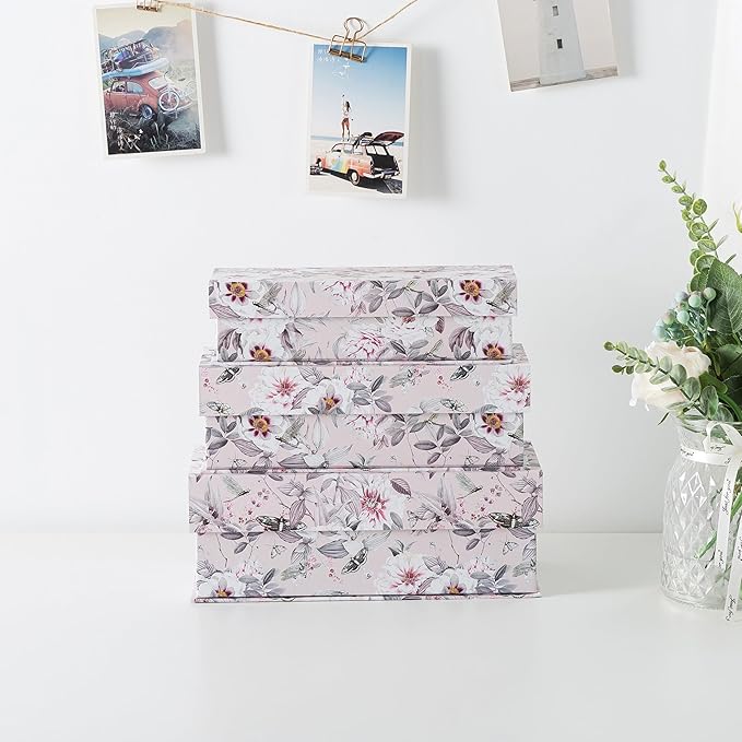 Soul & Lane Decorative Storage Boxes with Lids, Set of 3 Memory Keepsake Boxes with Magnetic Closure, Cardboard Storage for Photos, Documents, Gifts, Home Decor, Blush Whisper
