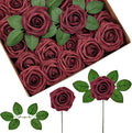 InnoGear Artificial Flowers, 50 Pcs Burgundy Foam Fake Roses Bulk with Stems for Decoration DIY Wedding Bouquets Centerpieces Bridal Shower Party Christmas Tree