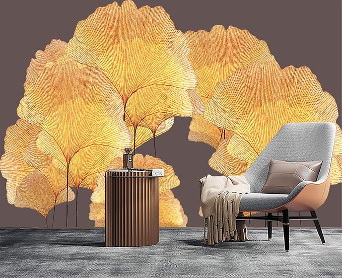 Ginkgo Leaf Flower 3D Wall Mural Wallpaper for Bedroom 137" x 100"