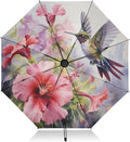 Automatic Folding Umbrella Windproof Strong, UV Protection Compact Floral Hydrangea Hummingbird Sun Rain Sun Rain Travel Umbrellas for Women Men
