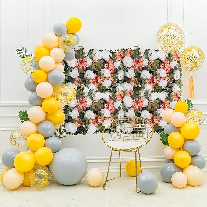 Artificial Flower Wall Panels, Silk Wedding Flower Wall Backdrop Panel, 3D Floral Panel Artificial Floral Wall Mat Flower Screen for Photo Party Wedding Wall Background Decor (12PCS White, Pink)