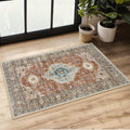 Lahome Oriental Small Rugs for Entryway, 2x3 Rug Non Slip Washable Fall Door Mat Indoor Entrance Ultra-Thin Vintage Soft Carpet for Kitchen Bedroom Front Door Bathroom, Orange/Multi