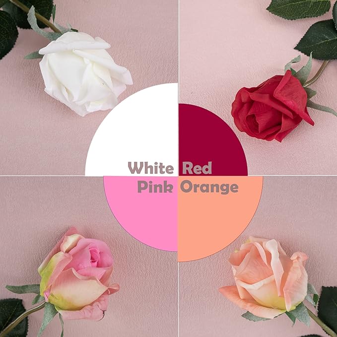 12pcs Half Opened Artificial Rose Buds,17 Inch Real Touch Silk Roses with Partially Opened Flowers, Artificial Flower for Home Décor Centerpiece Wedding Bouquet,Pink