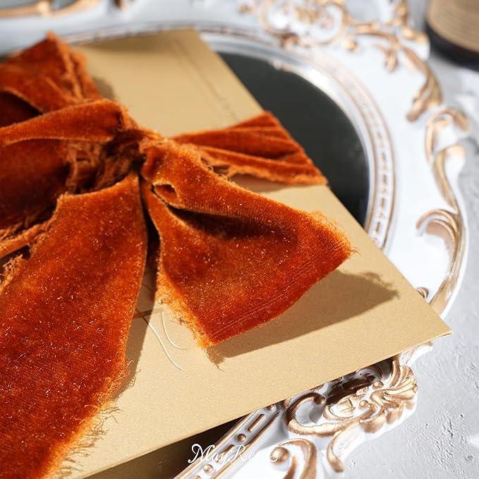 MAYREEL 2 Inch Copper Velvet Ribbon Hand Torn Auburn Silk Frayed Edge for Bridal Bouquets Invitations Wedding Vow Books Gift Baskets Hair Bows 3 Yards