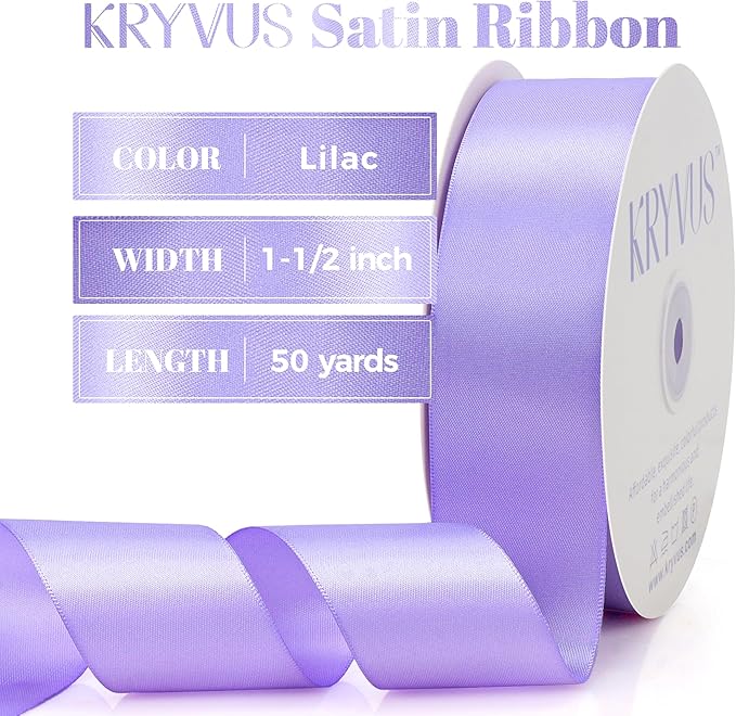 Lilac Satin Ribbon, Double Faced 1-1/2 Inch X 50 Yards Lilac Ribbon, Premium Satin Ribbon for Gift Wrapping, Crafts, Hair Bow Making, Sewing, Flower Bouquet, Wedding Party Decor