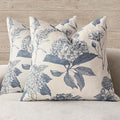 Foindtower Set of 2 Linen Floral Vintage Throw Pillow Covers Neutral Accent Print Decorative Cushion Covers Farmhouse Boho Home Decor for Sofa Chair Couch Bedroom Living Room,22×22 Inch,Blue