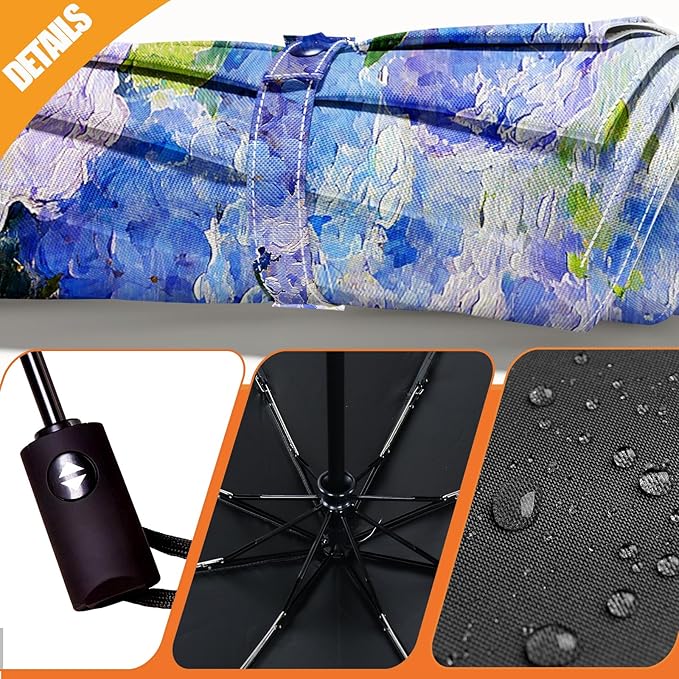 Small Compact Travel Automatic Folding Umbrella for Women, Portable Lightweight, Rain, Wind, UV Sun Shade