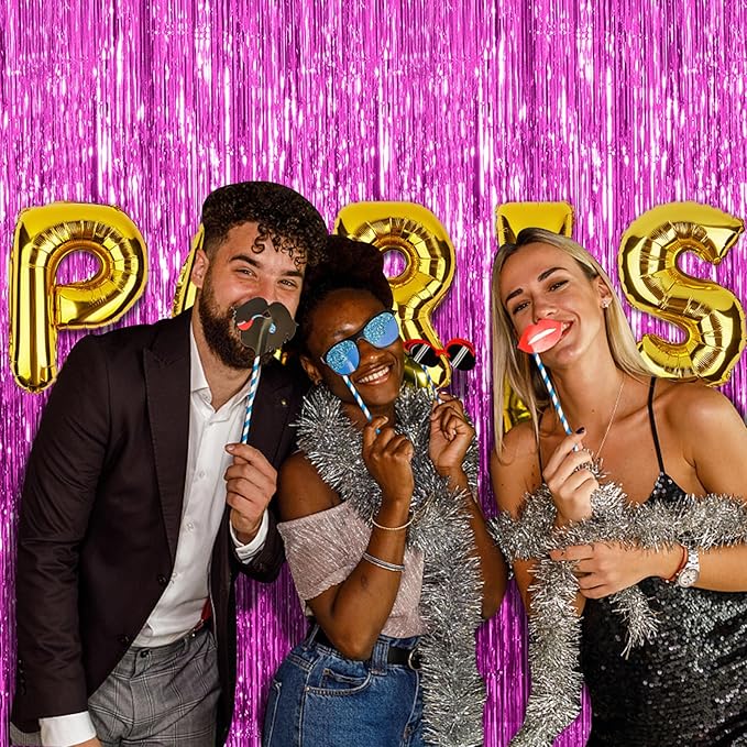 3 Pack Hot Pink Backdrop Curtain Birthday Party Decorations Tinsel Streamers Foil Fringe Backdrop New Years Bachelorette Graduation Engagement Party Decorations Hot Pink Photo Booth Backdrop