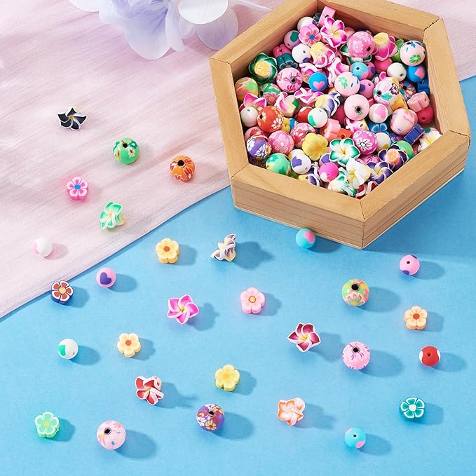 FASHEWELRY 200Pcs Flower Handmade Polymer Clay Beads Bulk Assorted Bracelet Making kit Flower Beads Floral Bead Charms for Bracelets Necklaces DIY Jewelry Making Crafts