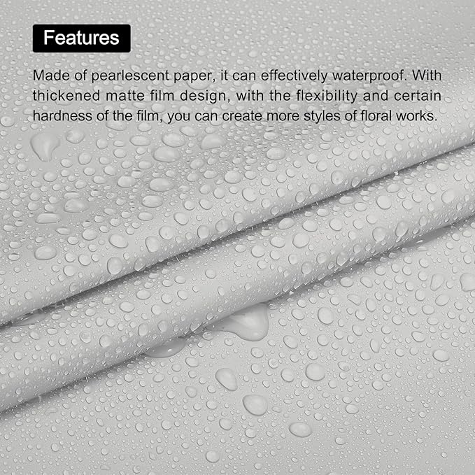 MECCANIXITY Pearlescent Film Flower Wrapping Paper 22.8x22.8 Inch Waterproof for DIY Crafts, Gift/Gift Box Packaging Pure Gray Pack of 10