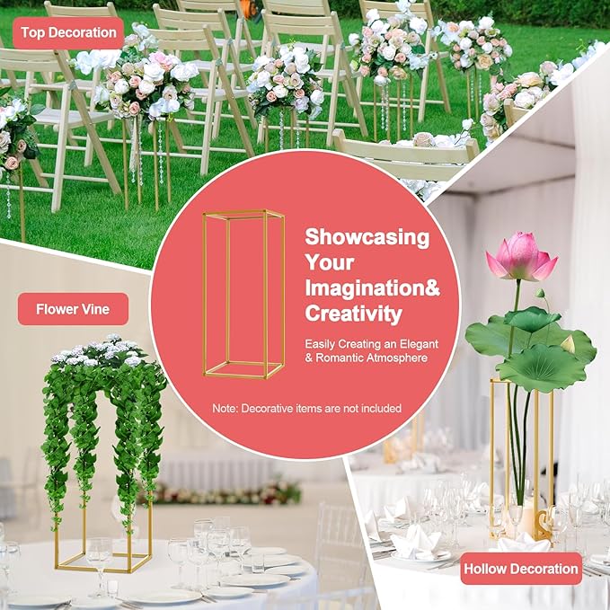 23.6Inch 10 Pcs Column Vases Gold Centerpieces, Tall Centerpiece Stands Metal Flower Stands Gold Wedding Centerpieces Vase for Table Party Wedding Decorations Flower Rack