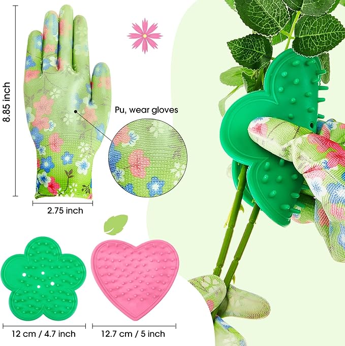 Lasnten 14 Pcs Rose Stripper Thorn Remover Tool Garden Pruning Shears Scissors Kit Leaf Stripping Tool Floral Gloves and Floral Tape Flower Stripper Kit Gift for Wedding Outdoor Gardening (Green)