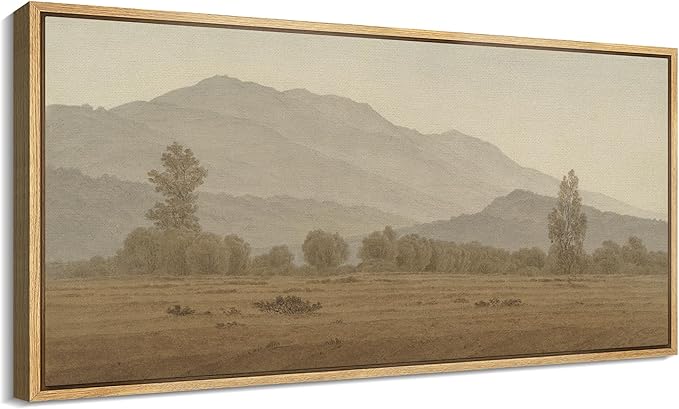 SIGNFORD Extra Large Framed Canvas Print Wall Art Misty Mountain Landscape Tranquil Nature Scenery Illustrations Modern Art Calm Warm for Living Room, Bedroom, Office - 60"x30"