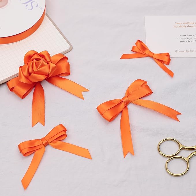 Orange Satin Ribbon, Double Faced 1/4 Inch X 50 Yards Orange Ribbon, Premium Satin Ribbon for Gift Wrapping, Crafts, Hair Bow Making, Sewing, Flower Bouquet, Wedding Party Decor