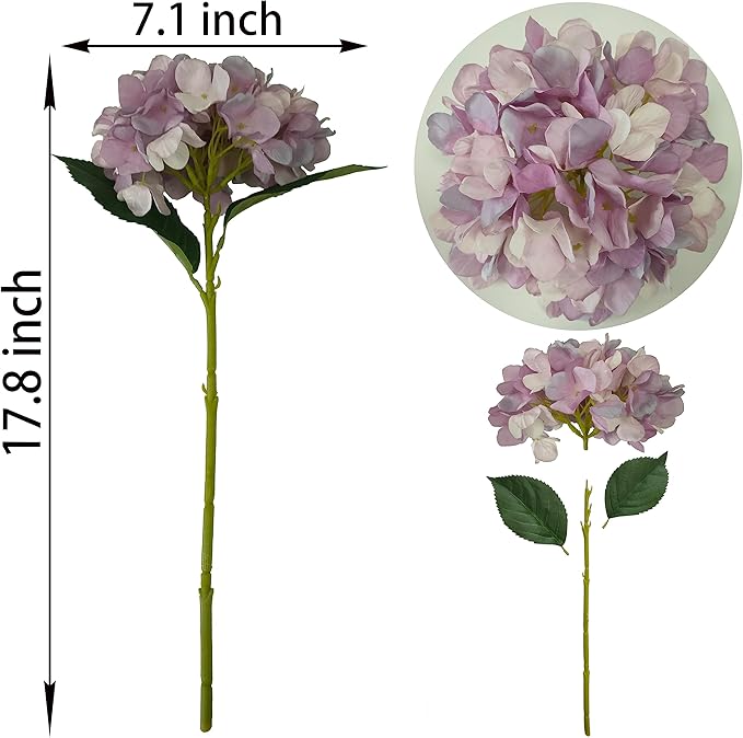 Light Purple Hydrangea Artificial Flowers,6 Pcs Faux Hydrangea Flowers,Artificial Hydrangeas Flowers with Stems,Fake Hydrangeas,Purple Silk Hydrangea Flower with Stem for Home Decor (6, Light Purple)