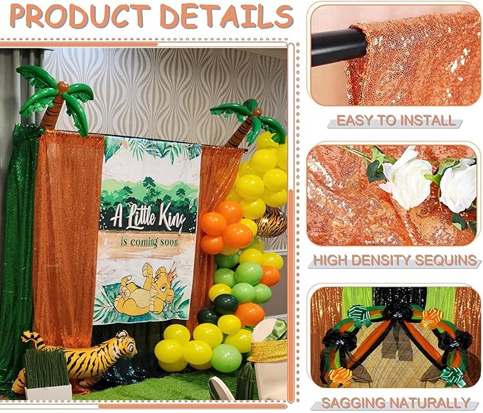 Orange Sequin Backdrop Curtains 2FT x 8FT 2 Panels Curtains Backdrop Glitter Photography Backdrop Drapes for Wedding Birthday Party
