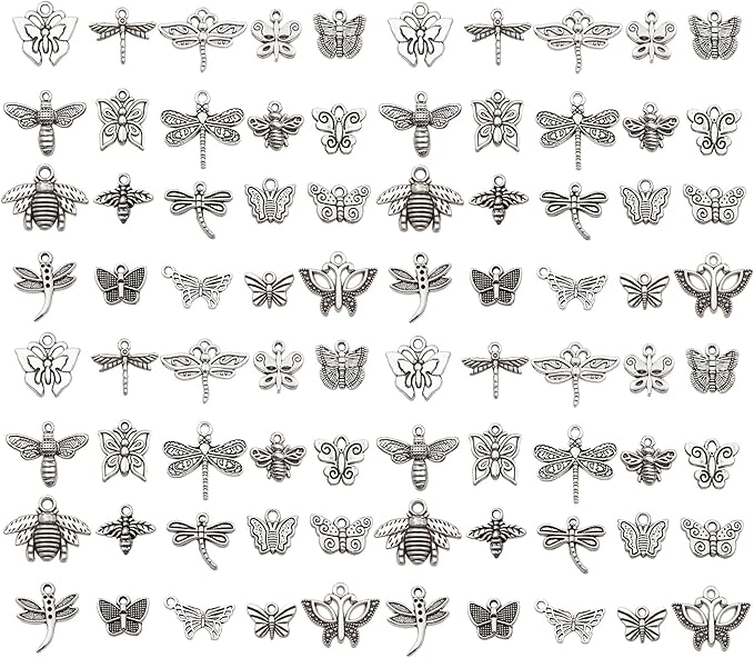 WOCRAFT 60pcs Antique Silver Butterfly Bracelet Charms for Jewelry Making Sets DIY Necklace Bracelet Keychain Crafting Charms Kit Craft Supplies (SN845)