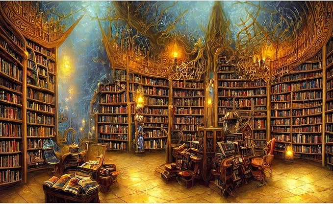 Medieval Fairytale Library Backdrop Vintage Bookshelf Backgrounds Cozy Bookcase Old-Fashioned Library Room Magical Books Photography Background Magic Books Theme Party Decorations Props 8x6ft