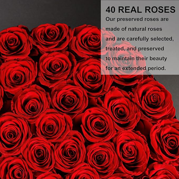 40 Pieces Preserved Roses in Suede Box, Flowers for Mothers Day, Preserved Flowers Gift for Women, Red