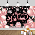 YinQin 180x120 cm Black Rose Golden Happy Birthday Party Photography Backdrops Cloth 71x47 inch Rose Gold Photo Backgrounds Glitter Pink Gold Happy Birthday Sign Banner Decorations for Women Girl