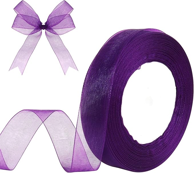 3/4 Inch x 50 Yards Sheer Organza Ribbon Chiffon Ribbon for Gift Wedding Flower Bouquet Wrapping Decorations Crafts (Purple)