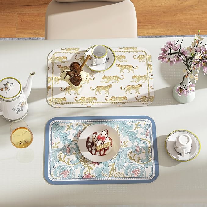 patdrea Animal Print Rectangular PVC Placemats, Pack of 6, Waterproof Insulation, Soft and Durable, Suitable for Dining Table, Kitchen and Coffee Table Decoration,12"*17"