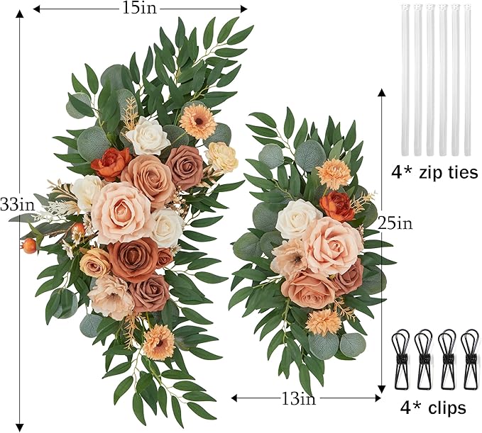 Ting's time Wedding Arch Flower Kit of 2 for Wedding Party Welcome Sign Floral Swag Decoration Reception Backdrop Floral Decor, Wedding Arch Flower, Party Flower Decoration（Terracotta & Champagne）