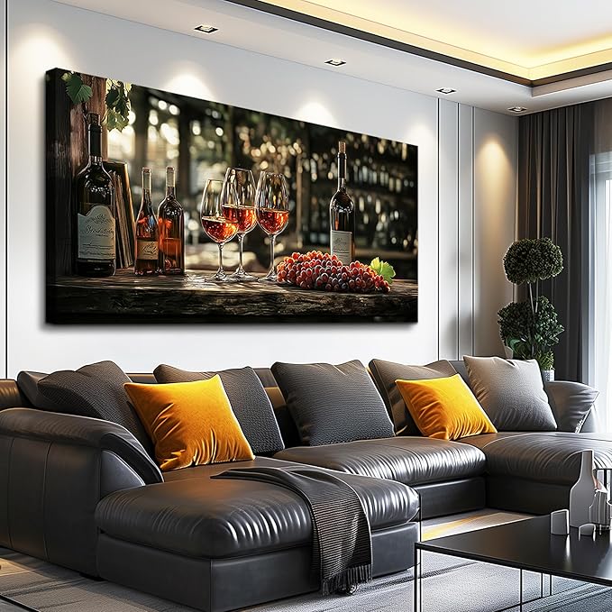 hyidecorart Wall Art For Kitchen Wall Decor For Living Room Wine Glass Wall Dining Room Painting Still Life Goblet Canvas Wall Pictures Sunrise Sunset Landscape Poster Bar Restaurant Decoration