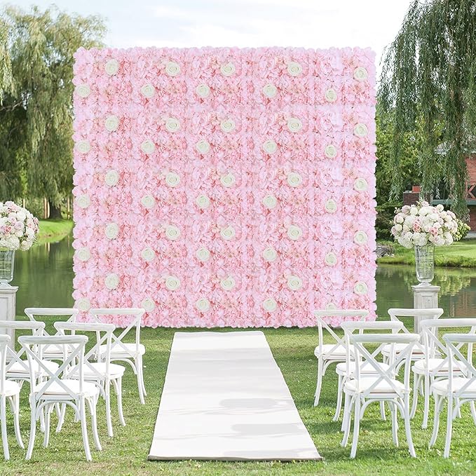 FOTSHARER Pink Flower Wall Backdrop 12 Pack 3D Flower Wall Panel 15'' x 15'' Silk Rose Floral Walls Artificial Flower Panels for Backdrop Floral Wedding Background for Bridal Shower Party Events