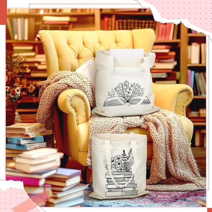 Sweetude 8 Pcs Christmas Book Lovers Club Gifts Bulk Canvas Tote Bags Bookish Librarian Reader Gift for Women Teacher Present(Basic Style)