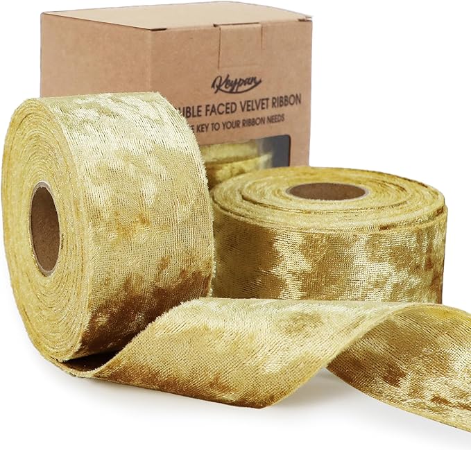 Velvet Ribbon Gold 1-1/2 inch Wide Double-Sided Glossy Fabric Ribbons for Christmas Tree Decor Gift Wrapping Flower Bouquet DIY Crafts 10Yd