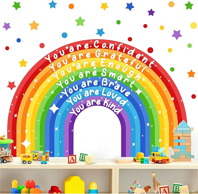 Large Rainbow Wall Sticker Colorful Inspirational Wall Decals for Classroom Peel and Stick Kids Nursery Walls Stickers You are Motivational Art Murals Vinly Decal for Baby Room Playroom Toddler Decor